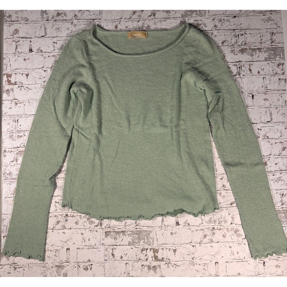 Free-est Sweaters - Free People‎ Free-est Sage Green Textured Lettuce Edge Knit Top Large OB1628163